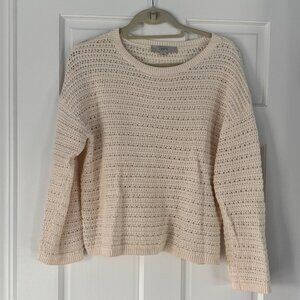 LOFT Cream Open Knit Sweater Womens Medium Cropped Lightweight Pullover